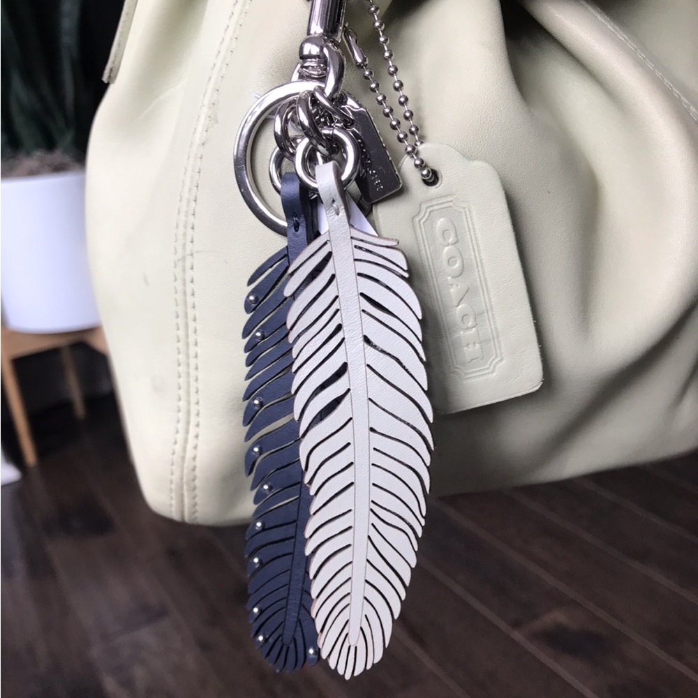 Coach Leather Feather Bag Charm, Pale Green Multi / Silver, NWT
